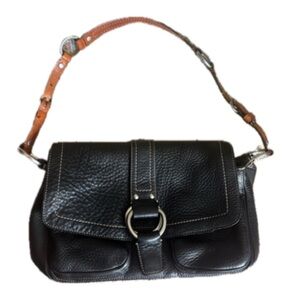 Black and Brown Leather Shoulder Bag with Silver Hardware